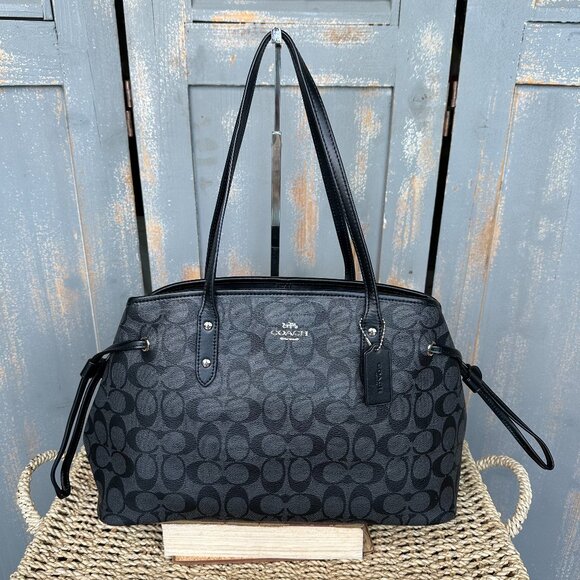 Coach Signature Drawstring Carryall Shoulder Tote Black Smoke/Black NWOT - Picture 1 of 16